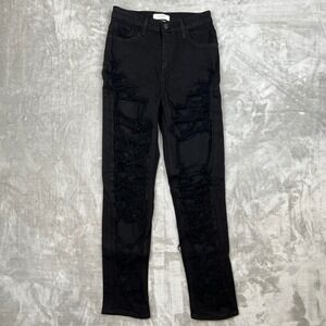 Vibrant M I U Black High Waisted Ripped‎ Jeans Size 5 W26 Distressed